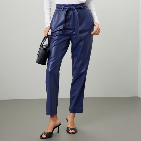 Peter Som Pants - Peter Som x RTR Belted Faux Leather Pants in Blue, 6